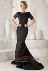Celebrity Black Mermaid Bateau Brush Train Taffeta Prom Dress