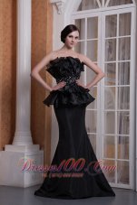 Celebrity Modern Black Mermaid Strapless Evening Dress Elastic Woven Satin Beading Brush Train