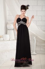 Celebrity Popular Black Empire Evening Dress Straps Chiffon Beading Floor-length