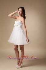 White A-line Sweetheart Mini-length Taffeta and Organza Hand Made Flowers Prom Dress  Cocktail Dress