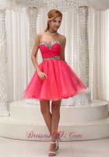 Ruched Bodice and Leopard Coral Red Lovely Prom / Cocktail Dress With Mini-length  Cocktail Dress