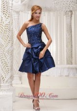 Modest Navy Blue Homecoming / Cocktail Dress For 2013 One Shoulder Knee-length Gown  Cocktail Dress