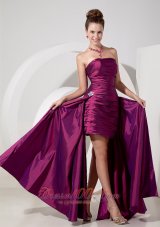 Purple Column Strapless Taffeta Prom Dress with Appliques  Cocktail Dress