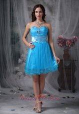 Customize Style Blue Column Cocktail Dress Sweetheart Organza Beading Mini-length  Cocktail Dress