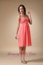 Watermelon Red Empire Strapless Knee-length Chiffon Ruch Bridesmaid Dress  Cocktail Dress