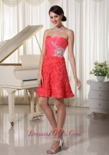 Watermelon Red Prom / Cocktail Dress Sweetheart Appliques With Beading Fabric With Rolling Flower Mini-length  Cocktail Dress
