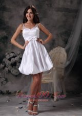 Customize Column Straps Short Wedding Dress Taffeta Bow Mini-length  Cocktail Dress