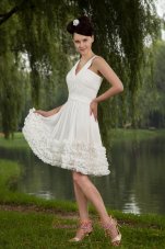 White Empire V-neck Prom / Homecoming Dress Chiffon Ruch Mini-length  Cocktail Dress