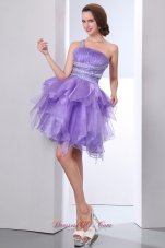 Lavevder A-line One Shoulder Short Prom Dress Organza Beading Mini-length  Cocktail Dress