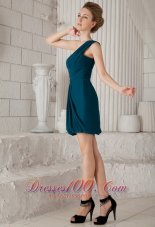 Turquoise Column One Shoulder Mini-length Chiffon Prom Dress  Cocktail Dress