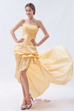 Champagne Column / Sheath Strapless High-low Prom Dress Taffeta Pick-ups  Cocktail Dress