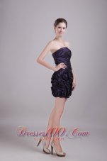 Purple Column/Sheath Strapless Mini-length Taffeta Handle-made Flower Prom Dress  Cocktail Dress