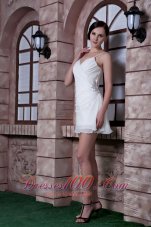 Elegant White Column Spaghetti Straps Cocktail Dress Chiffon Beading Mini-length  Cocktail Dress