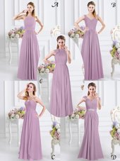 Elegant Floor Length Empire Cap Sleeves Lavender Damas Dress Zipper