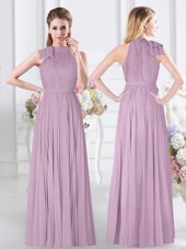 Charming Sleeveless Zipper Floor Length Ruching Bridesmaid Gown