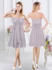 Comfortable Grey A-line Chiffon Sweetheart Sleeveless Ruching Knee Length Side Zipper Wedding Party Dress