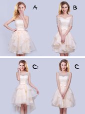 Affordable Strapless Sleeveless Lace Up Bridesmaid Dress Champagne Organza