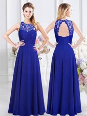 Lovely Scoop Floor Length Empire Sleeveless Royal Blue Bridesmaid Gown Backless