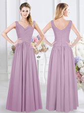 Charming Floor Length Empire Sleeveless Lavender Dama Dress Zipper
