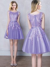 Gorgeous Mini Length Lavender Bridesmaid Gown Scoop Sleeveless Zipper