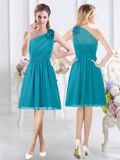 Sleeveless Tulle Knee Length Lace Up Court Dresses for Sweet 16 in Aqua Blue for with Lace and Appliques and Bowknot