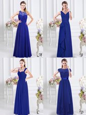 Amazing Floor Length Royal Blue Wedding Party Dress V-neck Sleeveless Zipper