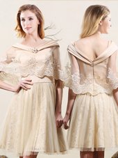 Champagne Sleeveless Tulle and Lace Zipper Dama Dress for Prom and Party and Wedding Party