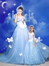 Comfortable Off the Shoulder Sleeveless Court Train Beading and Bowknot and Hand Made Flower Zipper Quince Ball Gowns