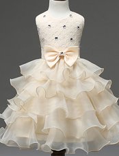 Chic Champagne Scoop Zipper Beading and Ruffled Layers Toddler Flower Girl Dress Sleeveless