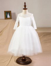 Scoop Half Sleeves Clasp Handle Flower Girl Dresses for Less White Tulle