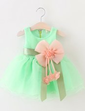 Cheap Yellow Green Scoop Neckline Beading and Bowknot Flower Girl Dress Sleeveless Zipper