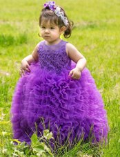 Lavender Scoop Lace Up Lace and Ruffles Flower Girl Dress Sleeveless