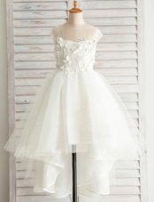 Scoop Short Sleeves Tulle Flower Girl Dresses Appliques Zipper
