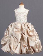 Wonderful Spaghetti Straps Sleeveless Taffeta Flower Girl Dresses for Less Beading and Pick Ups Zipper