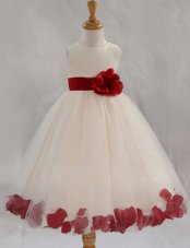 Customized White Zipper Scoop Appliques and Bowknot and Hand Made Flower Toddler Flower Girl Dress Tulle Sleeveless