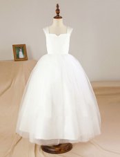 Glamorous Tulle Straps Sleeveless Zipper Ruching Flower Girl Dresses for Less in White