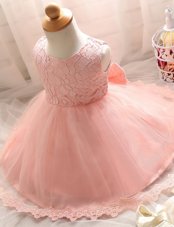 Custom Made Tulle Scoop Sleeveless Zipper Lace Toddler Flower Girl Dress in Baby Pink