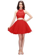 Colorful Mini Length Coral Red Party Dress for Girls Organza Sleeveless Beading