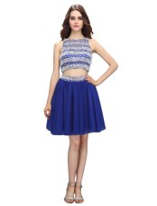 Shining Knee Length Royal Blue Party Dress Scoop Sleeveless Backless