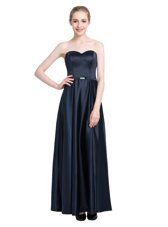 Custom Designed Sleeveless Satin Floor Length Zipper Prom Evening Gown in Black for with Beading