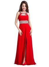 Red Square Zipper Beading Dress for Prom Sleeveless