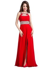 Red Square Zipper Beading Dress for Prom Sleeveless