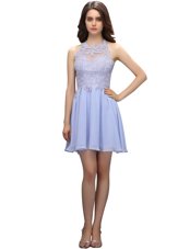 High-neck Sleeveless Zipper Party Dress Lavender Chiffon