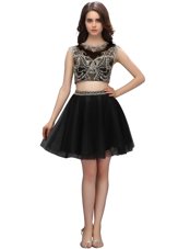 Trendy Black High-neck Neckline Beading Juniors Party Dress Sleeveless Backless