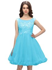Fancy Baby Blue Zipper Bateau Beading and Appliques Cocktail Dress Organza Sleeveless