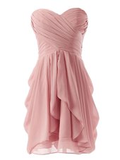 Pink Column/Sheath Chiffon Sweetheart Sleeveless Ruching Mini Length Lace Up Club Wear