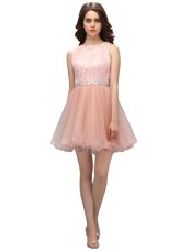 Wonderful Pink Zipper Scoop Beading and Lace Party Dress for Girls Organza Sleeveless