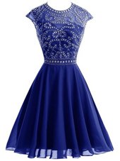 A-line Party Dress for Toddlers Royal Blue Scoop Chiffon Sleeveless Mini Length Backless