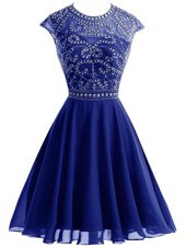 A-line Party Dress for Toddlers Royal Blue Scoop Chiffon Sleeveless Mini Length Backless