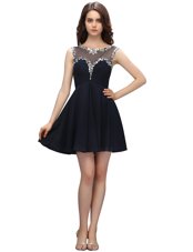 Glamorous Mini Length Black Teens Party Dress Bateau Sleeveless Zipper